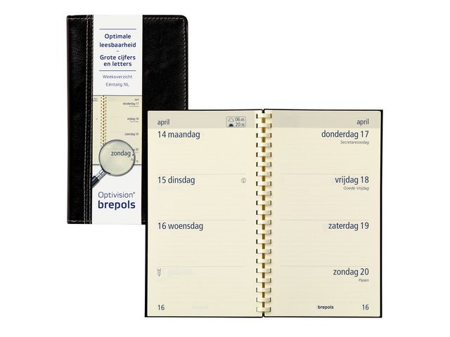 Agenda 9x16 7d2p Optivision NL zwart