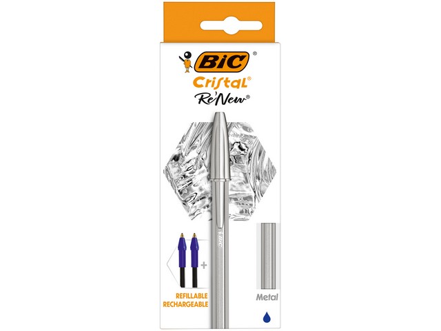 Balpen BIC Cristal Re-New metaal blauw