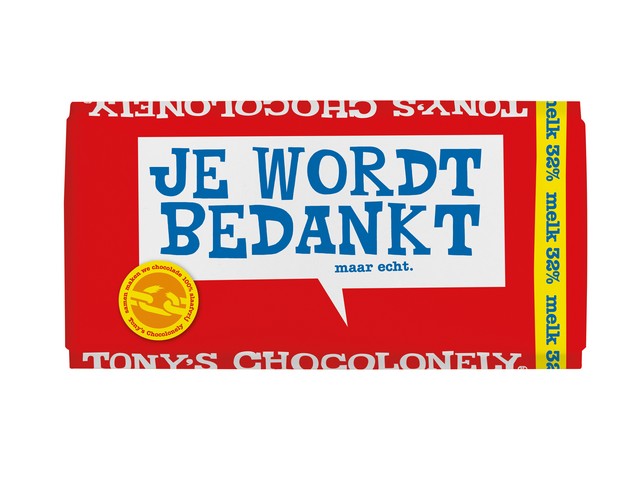 Chocolade reep Tony's 180gr bedankt