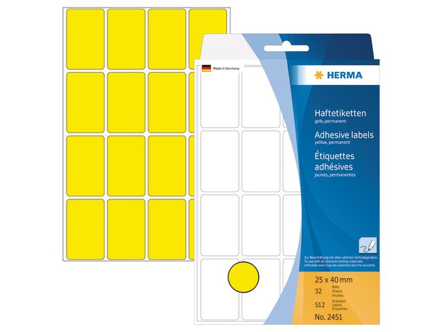 Etiket 25x40mm geel/doos 512