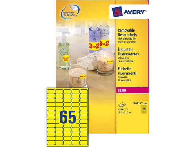 Etiket Avery L 38x21 fluor geel/doos6500