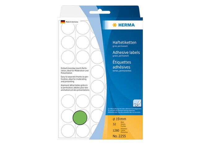 Etiket Herma 19mm rond groen/pak 1280