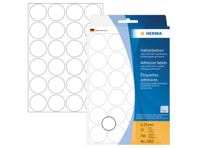 Etiket Herma 25mm rond wit/pk 768