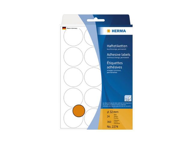 Etiket Herma 32mm rond oranje/doos 360