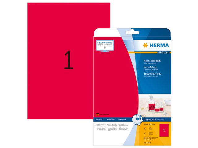 Etiket Herma ILC 210x297 neon rood/pk 20