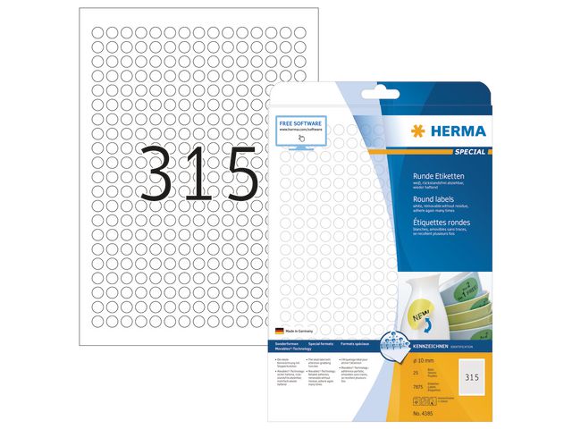 Etiket Herma rond 10mm afneem/doos 7875