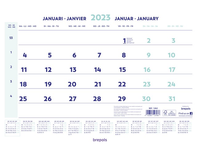 Maandkalender Brepols 4 talig