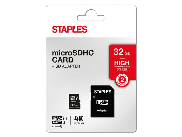 MicroSDHC Staples 32GB with SD adapter