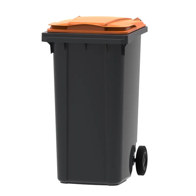 Grijze mini-container 240 ltr met oranje deksel