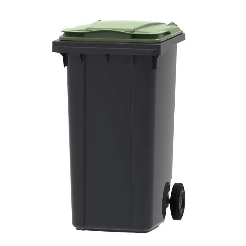 Grijze mini-container 240 ltr met groen deksel