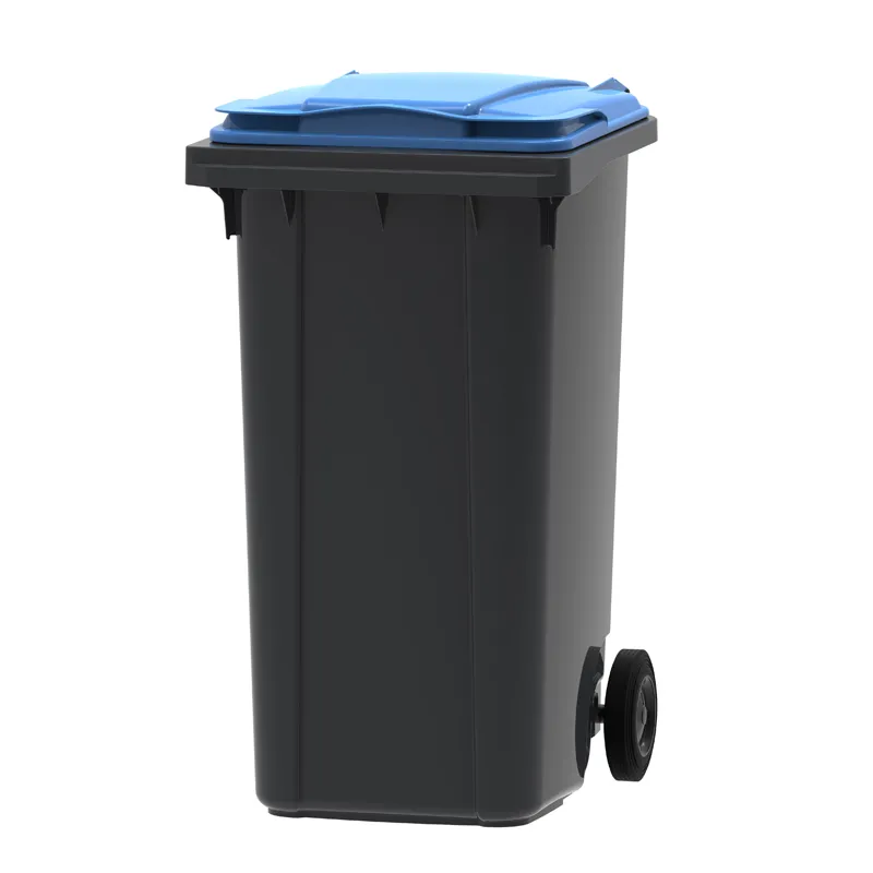 Grijze mini-container 240 ltr met blauw deksel