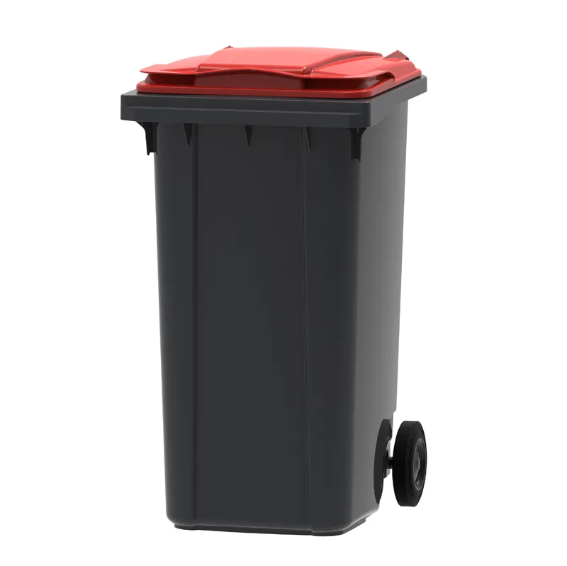 Grijze mini-container 240 ltr met rood deksel