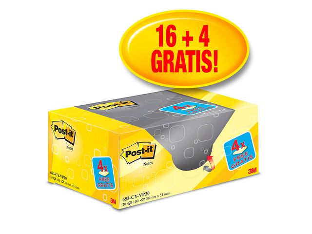 Notitieblok Post-It 38x51 kan.geel/pk 20