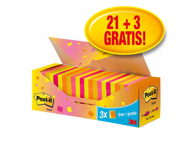 Notitieblok Post-It Neon 76x76/pk 24x100