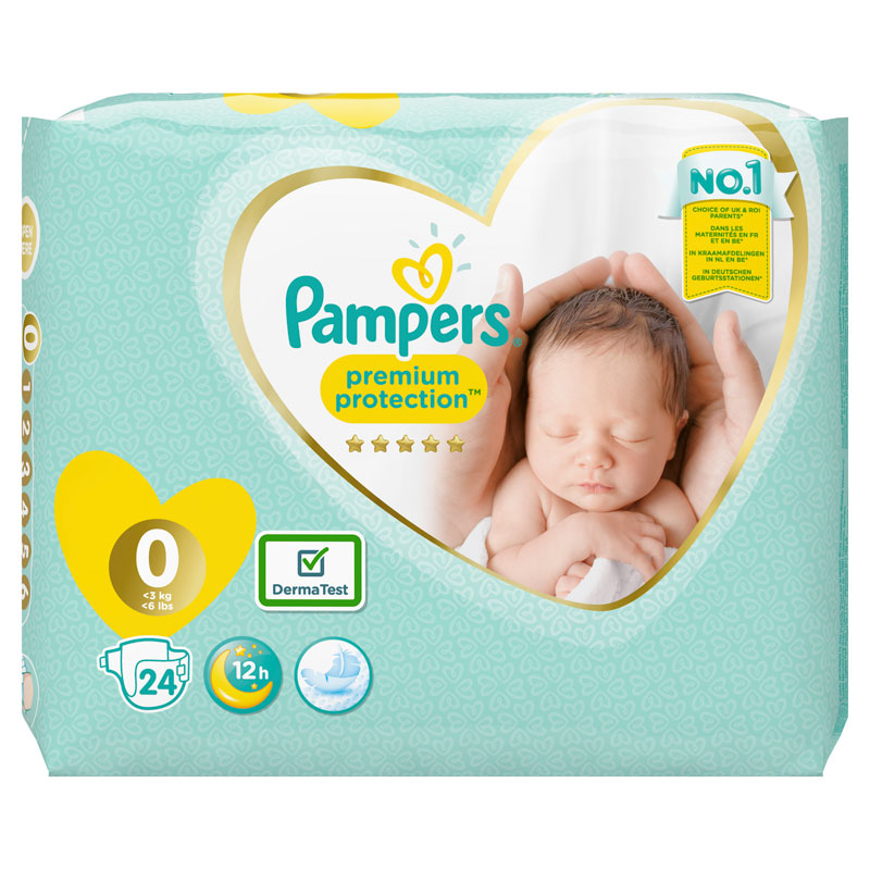 Pampers Premium Protection Maat 0, x24 Luiers, <3kg