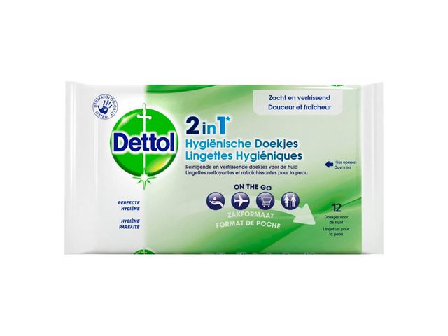 Reinigingsdoek hyg. Dettol 2-in-1/pk12