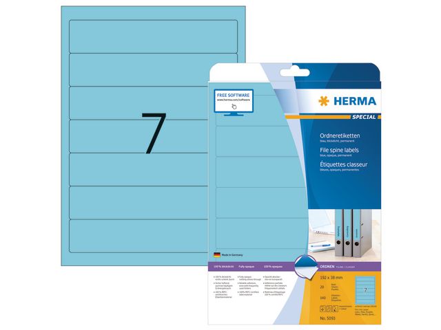 Rugetiket Herma ILC 192x38 blauw/pk 140