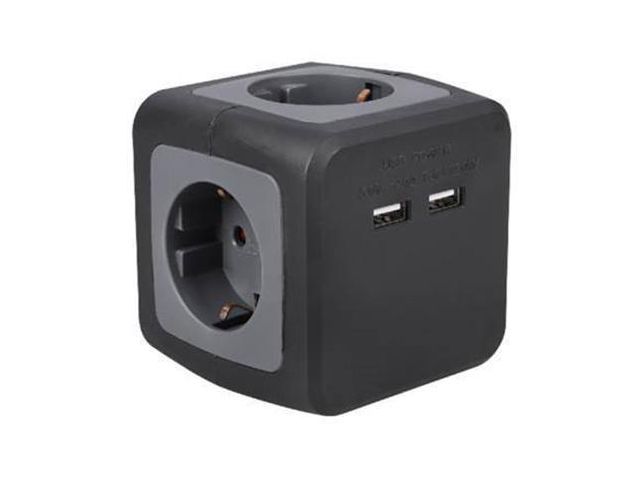 Stekkerdoos 4-voudig 2x usb cube zw gs