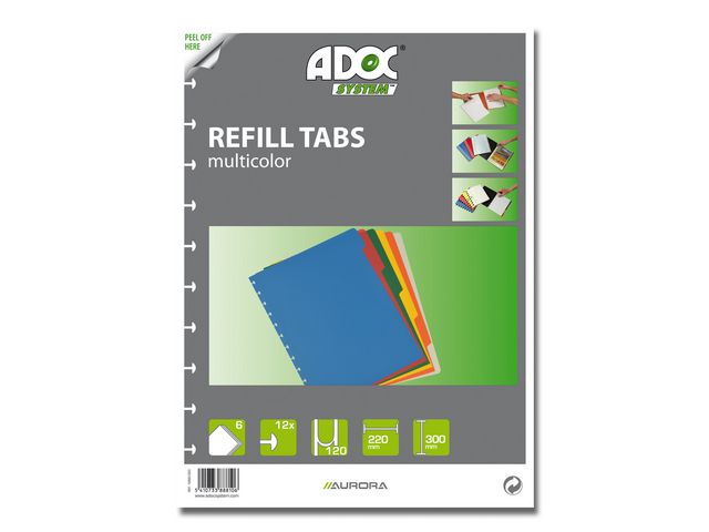 Tabblad Adoc A4 12R PVC 6 kleuren/p10set