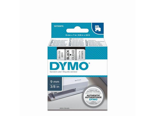 Tape Dymo 40910 9mm zwart/transparant