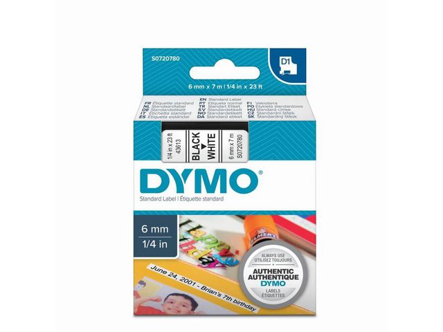 Tape Dymo 43613 6mm zwart/wit