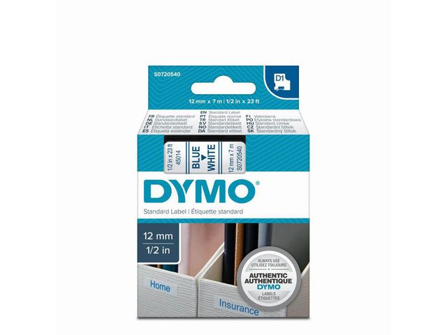 Tape Dymo 45014 12mm blauw/wit