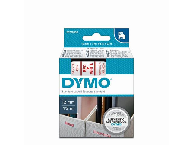 Tape Dymo 45015 12mm rood/wit