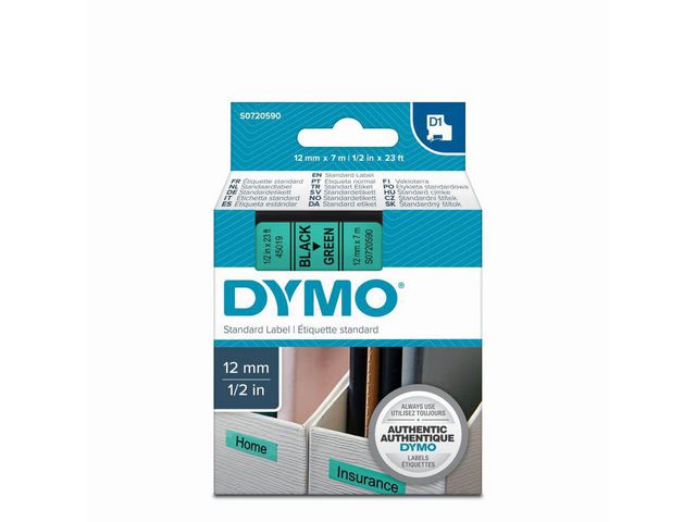 Tape Dymo 45019 12mm zwart/groen