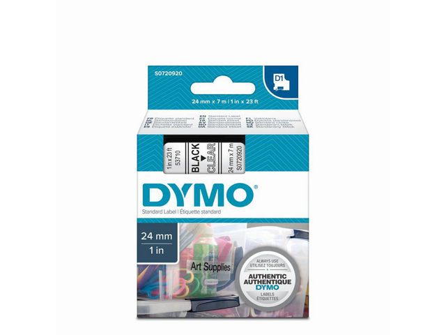 Tape Dymo d1 24mm zwart/transparant