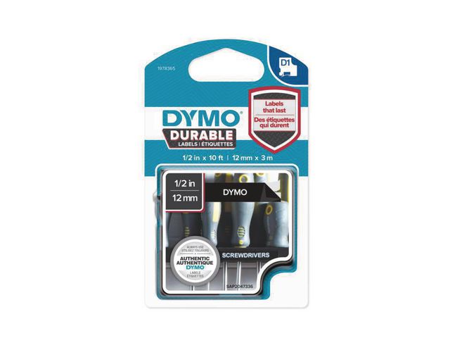 Tape Dymo Durable D1 12mmx3m Wit/Zwart