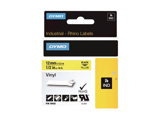 Tape Dymo Rhino 18432 vinyl 12 mm geel