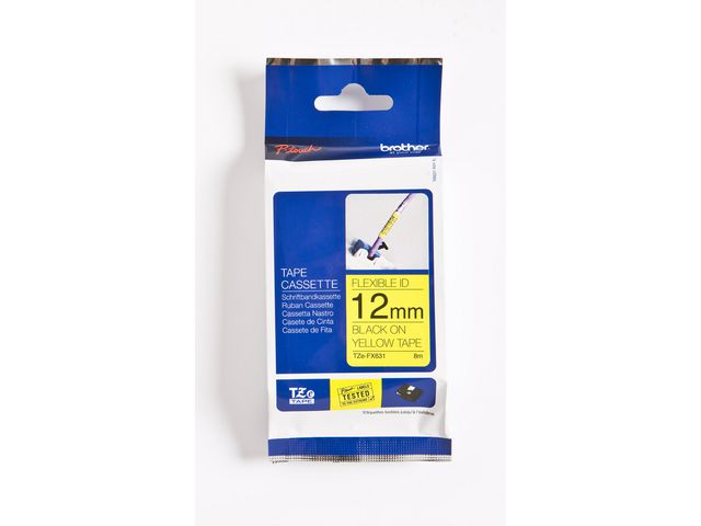 Tape P-Touch TZ-FX631 12mm zwart op geel