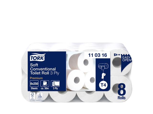 Toiletpapier Tork T4 soft 3L wt/pk8x250v